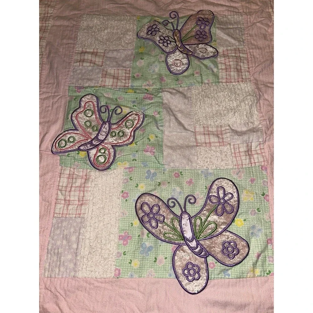 Baby Girl Pink Patchwork Butterfly Quilt 44x36 Inches